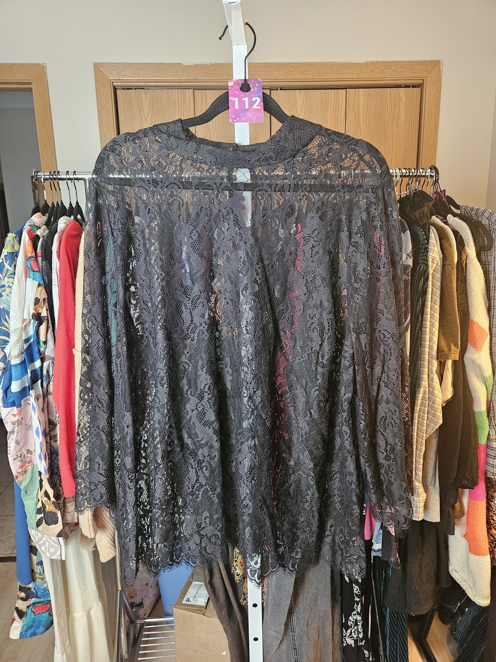 Black Lace Long-Sleeve Women's Top